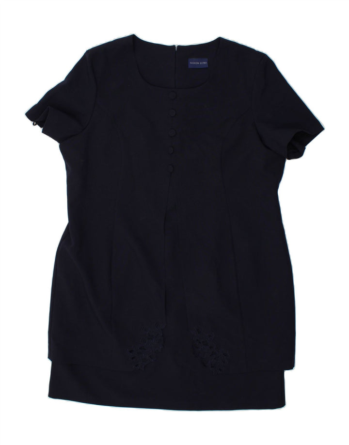 VINTAGE Womens Sheath Dress UK 20 2XL Navy Blue Polyester Vintage Vintage and Second-Hand Vintage from Messina Hembry 