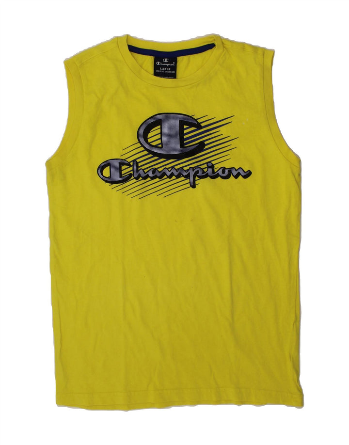 CHAMPION Boys Graphic Vest Top 11-12 Years Large  Yellow Vintage Champion and Second-Hand Champion from Messina Hembry 