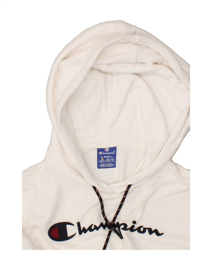 CHAMPION Womens Oversized Crop Graphic Hoodie Jumper UK 6 XS White Vintage Champion and Second-Hand Champion from Messina Hembry 