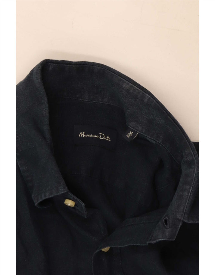 Massimo Dutti Mens Shirt Medium Navy Blue Linen