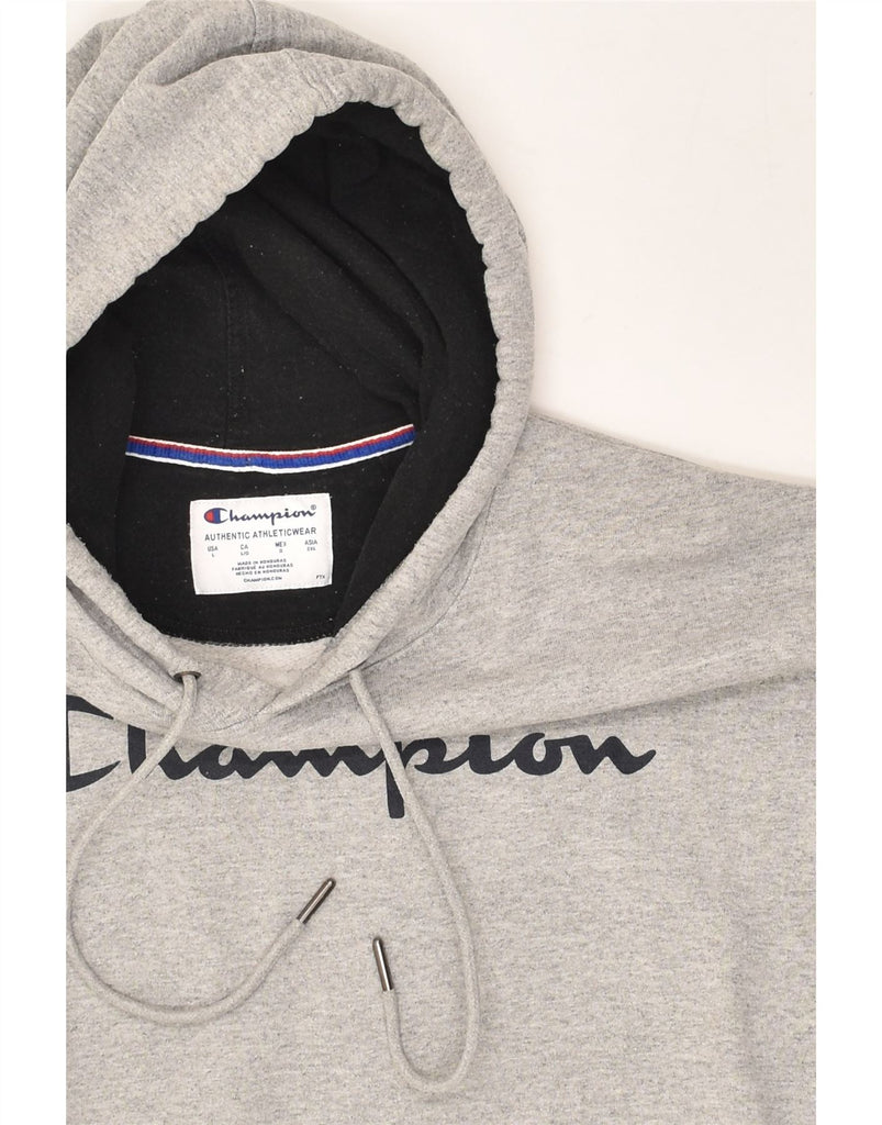 CHAMPION Mens Graphic Hoodie Jumper Large Grey Cotton | Vintage Champion | Thrift | Second-Hand Champion | Used Clothing | Messina Hembry 