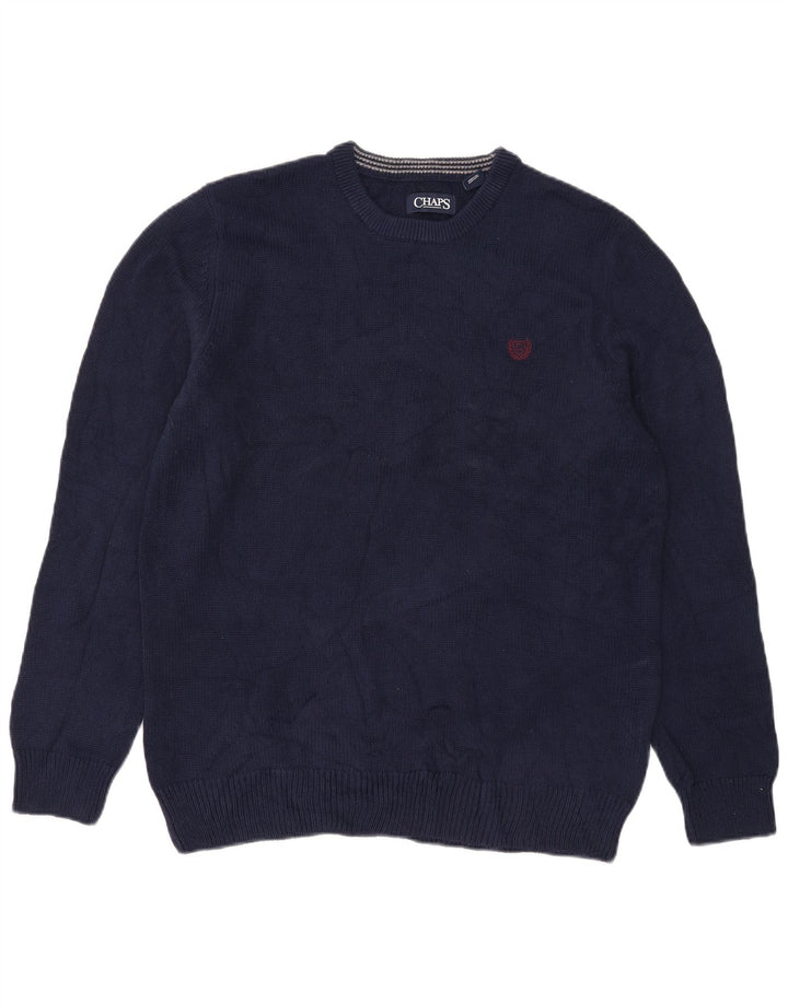 Chaps Mens Crew Neck Jumper Sweater Medium Navy Blue Cotton