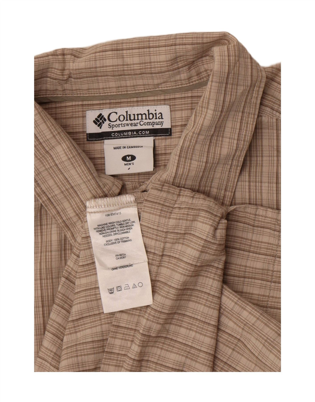 Columbia Mens Checked  Short Sleeve Shirt Medium Beige Check Cotton