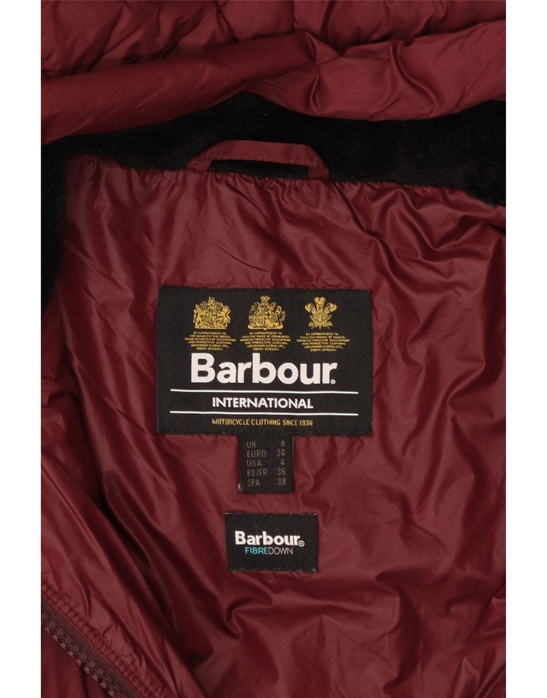 Barbour Womens Hooded Padded Coat UK 8 Small Burgundy