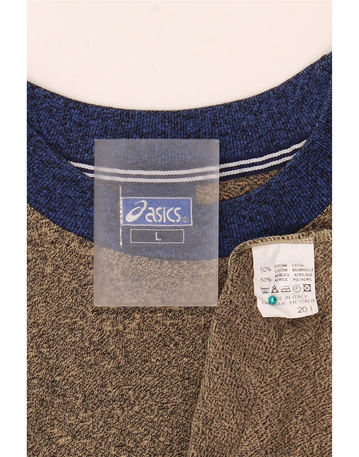 ASICS Mens T-Shirt Top Large Brown Colourblock Cotton