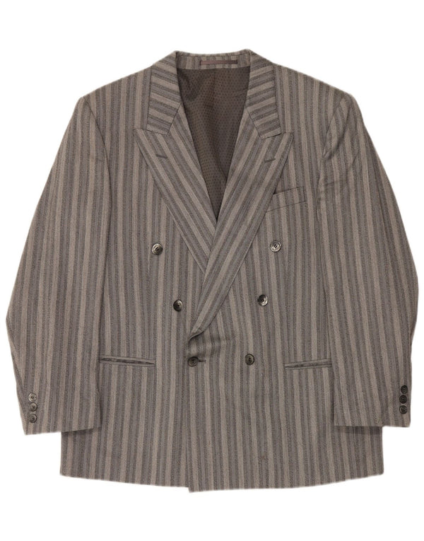 Licona Mens Double Breasted Blazer Jacket UK 40 Large Grey Striped Trevira