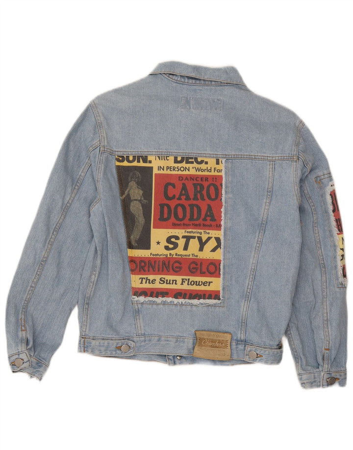 Chambers Womens Graphic Denim Jacket UK 12 Medium Blue Cotton