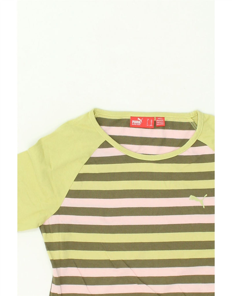 PUMA Girls T-Shirt Top 11-12 Years Green Striped Cotton | Vintage Puma | Thrift | Second-Hand Puma | Used Clothing | Messina Hembry 