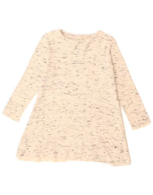 Zara Girls Long Sleeve Tunic Dress 13-14 Years Beige Flecked Cotton