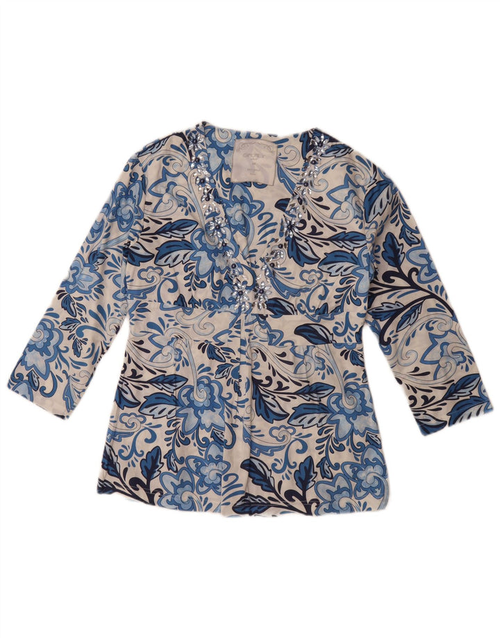 Camomilla Womens 3/4 Sleeve Blouse Top IT 44 Medium Blue Floral Cotton