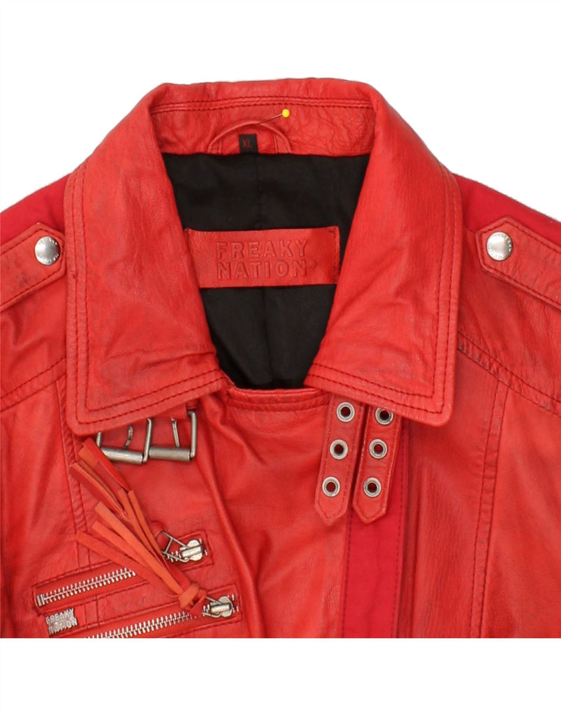 FREAKY NATION Womens Leather Jacket UK 18 XL Red Leather Vintage Freaky Nation and Second-Hand Freaky Nation from Messina Hembry 