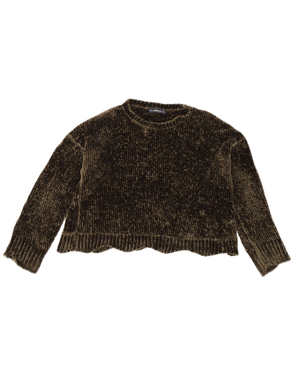 Zara Womens Oversized Crew Neck Jumper Sweater UK 10 Small Khaki