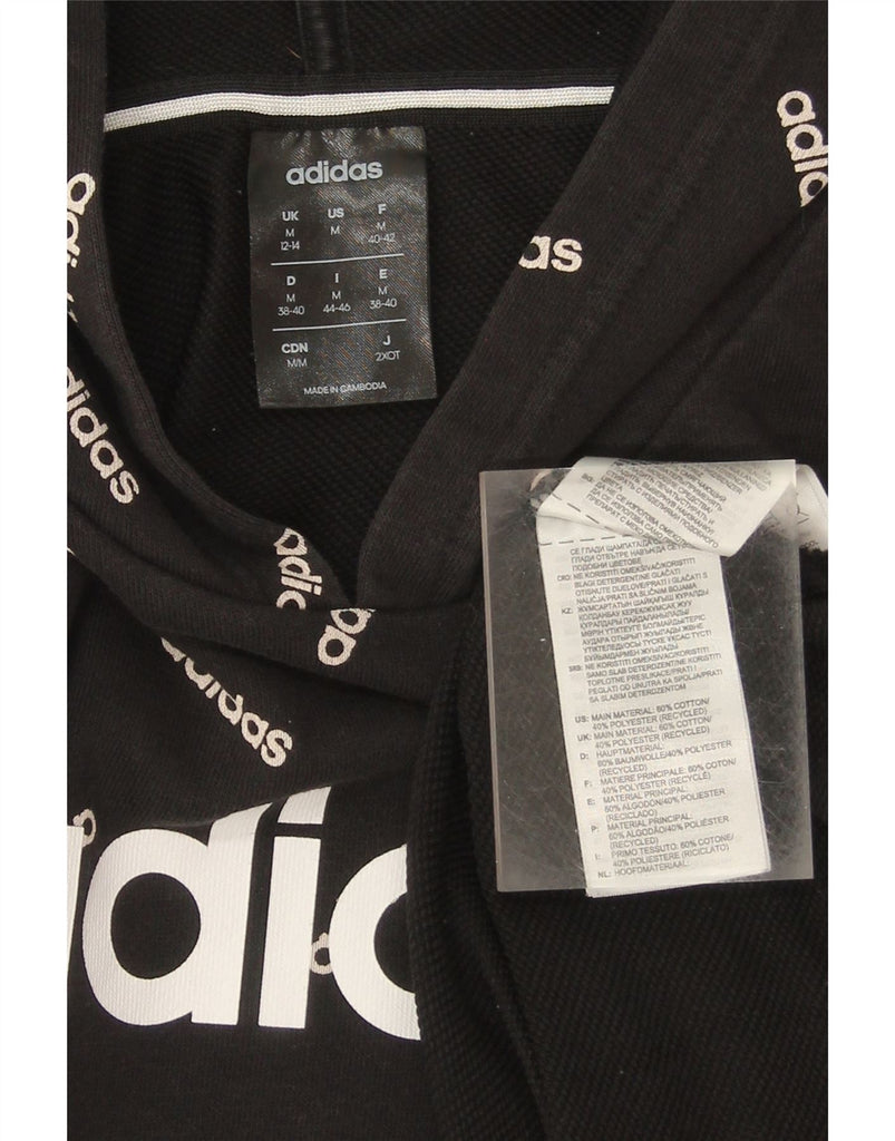 ADIDAS Womens Longline Graphic Hoodie Jumper UK 12/14 Medium Black Cotton Vintage Adidas and Second-Hand Adidas from Messina Hembry 
