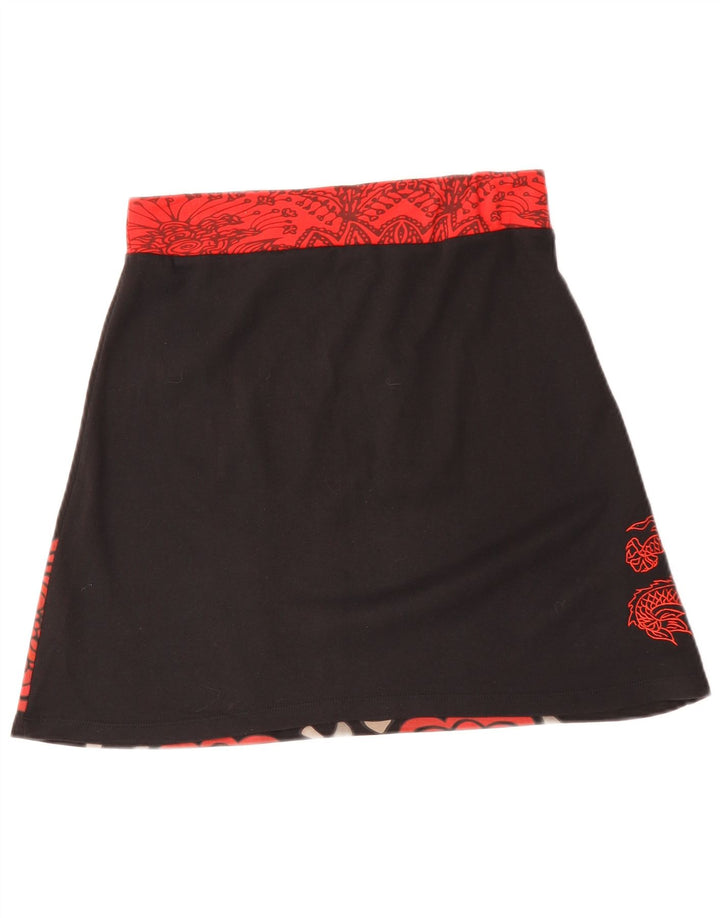 DESIGUAL Womens A-Line Skirt Medium W30  Black Floral Cotton