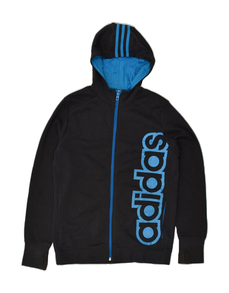 ADIDAS Girls Graphic Zip Hoodie Sweater 13-14 Years Large Black Cotton | Vintage Adidas | Thrift | Second-Hand Adidas | Used Clothing | Messina Hembry 