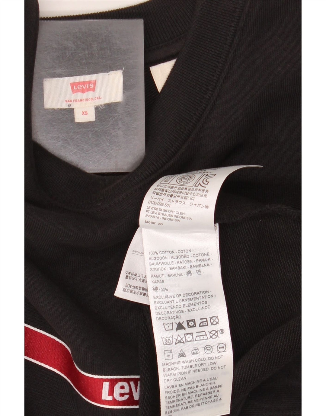 LEVI'S Womens Oversized Crop Sweatshirt Jumper UK 6 XS Black Striped