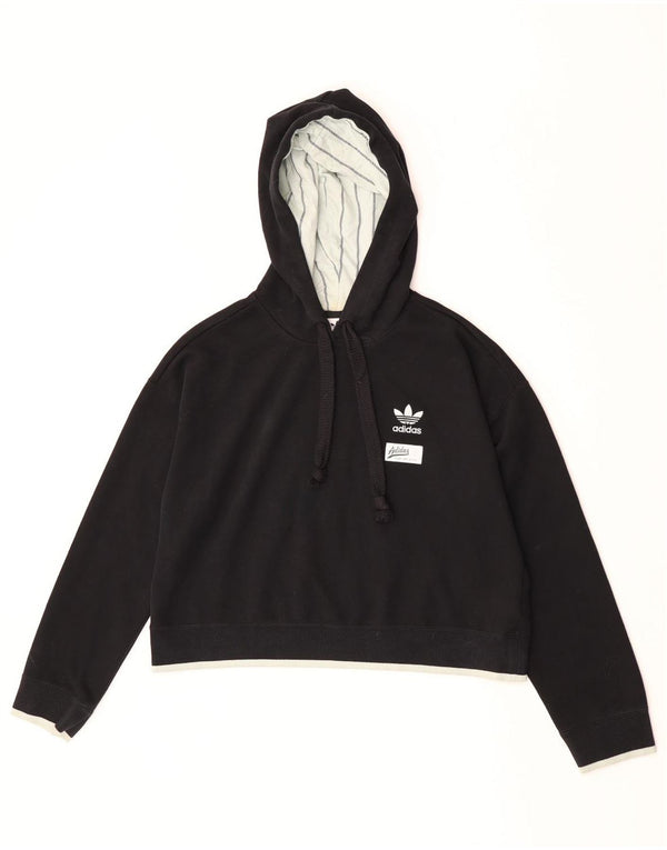 Adidas Womens Crop Oversized Hoodie Jumper UK 10 Small  Black Polyester