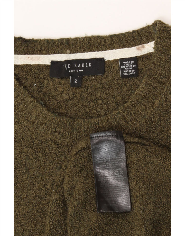 Ted Baker Mens Graphic Crew Neck Jumper Sweater Size 2 Small Khaki Wool