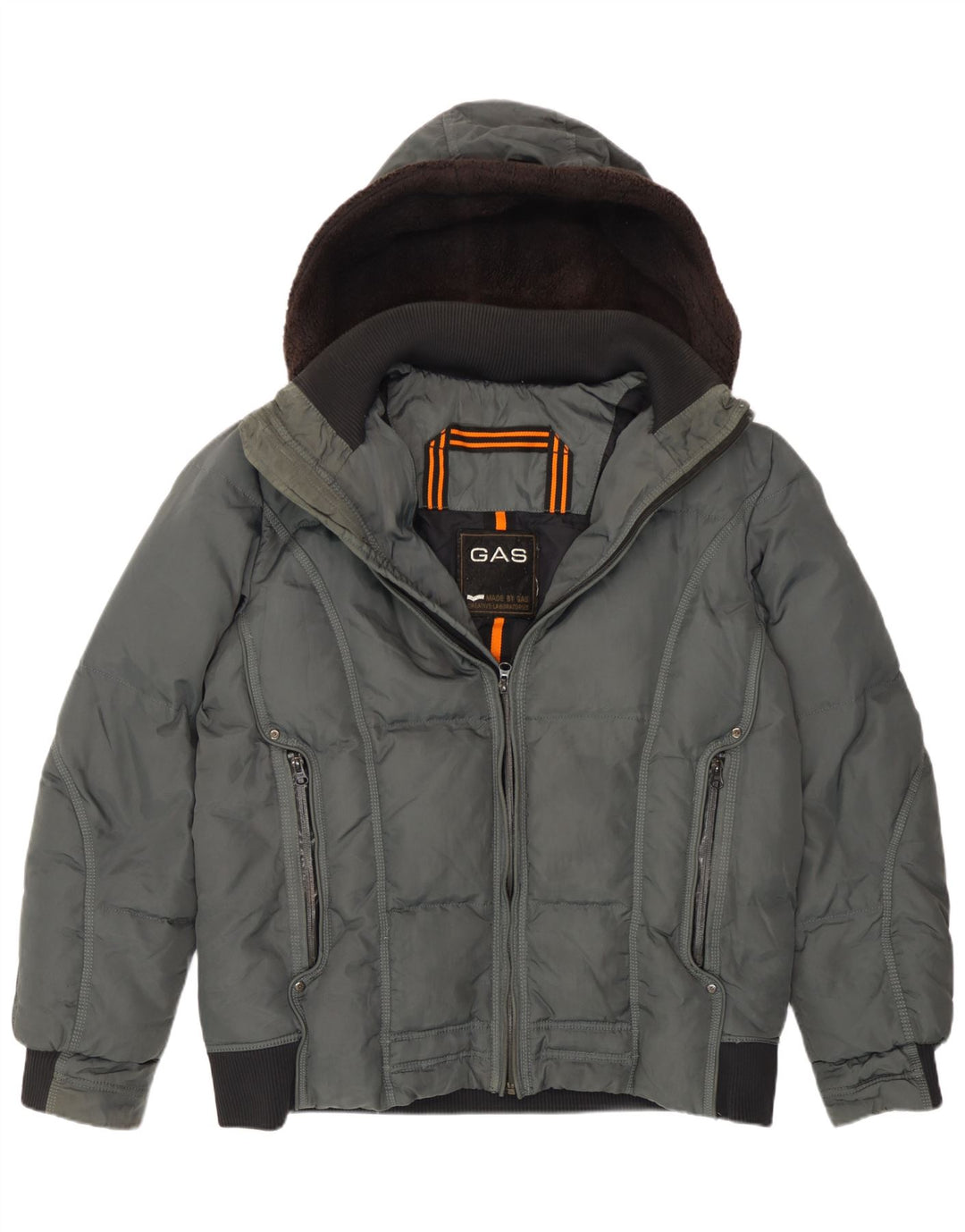 Gas Mens Hooded Bomber Padded Jacket UK 40 Large Grey Polyamide