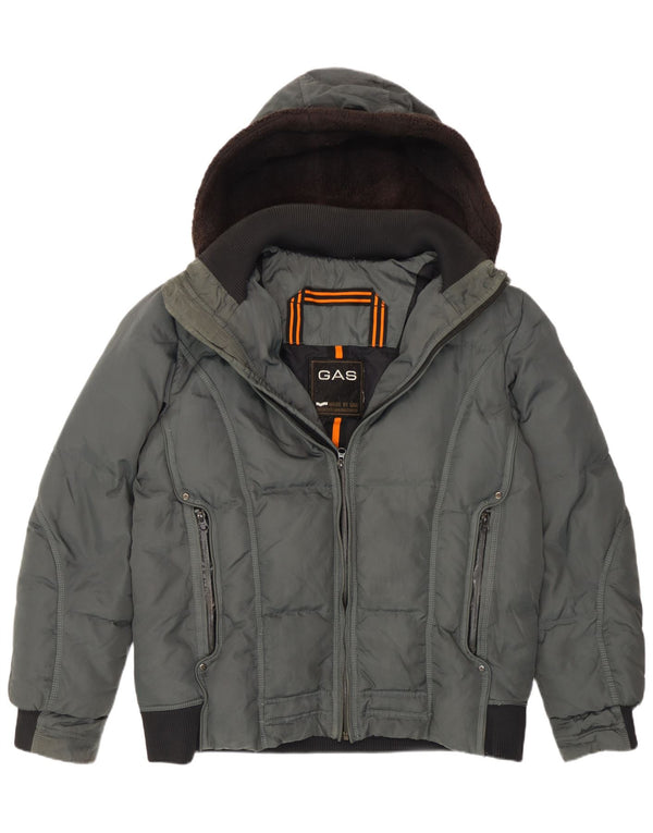 Gas Mens Hooded Bomber Padded Jacket UK 40 Large Grey Polyamide