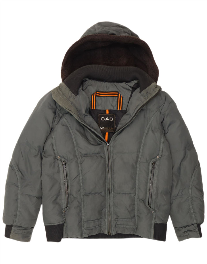 Gas Mens Hooded Bomber Padded Jacket UK 40 Large Grey Polyamide
