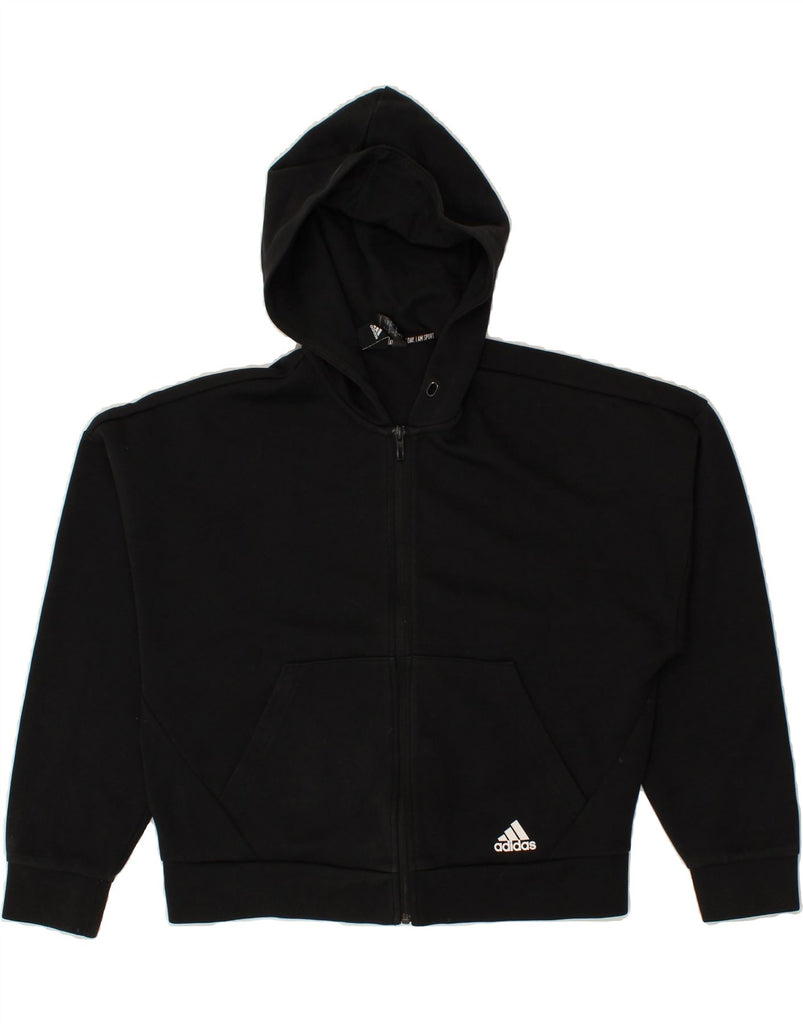 ADIDAS Womens Zip Hoodie Sweater UK 8/10 Small Black Cotton | Vintage Adidas | Thrift | Second-Hand Adidas | Used Clothing | Messina Hembry 