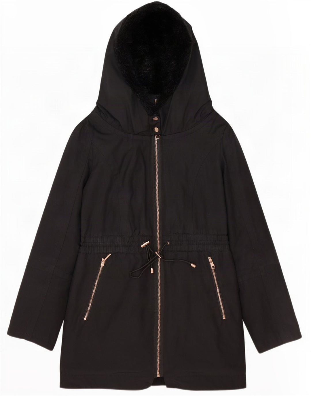 Ted Baker Womens Hooded Oversized Parka Jacket Size 2 Small Black Polyester