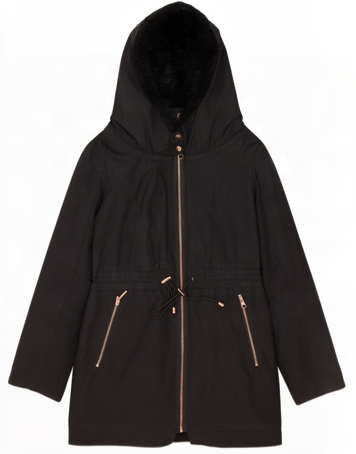 Ted Baker Womens Hooded Oversized Parka Jacket Size 2 Small Black Polyester
