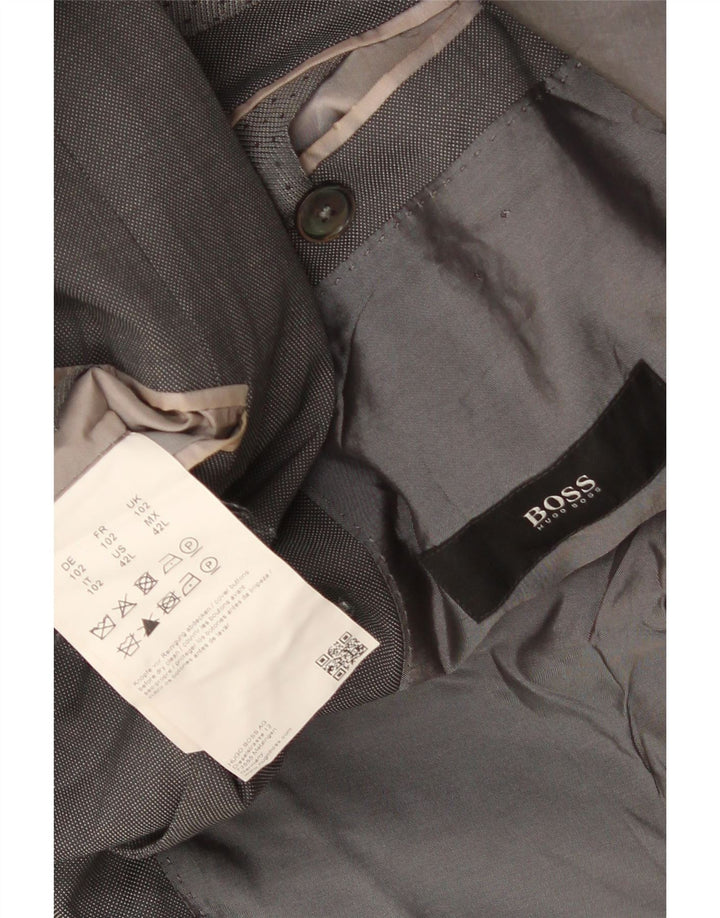 Hugo Boss Mens Longline 2 Button Blazer Jacket UK 42 XL Grey Wool