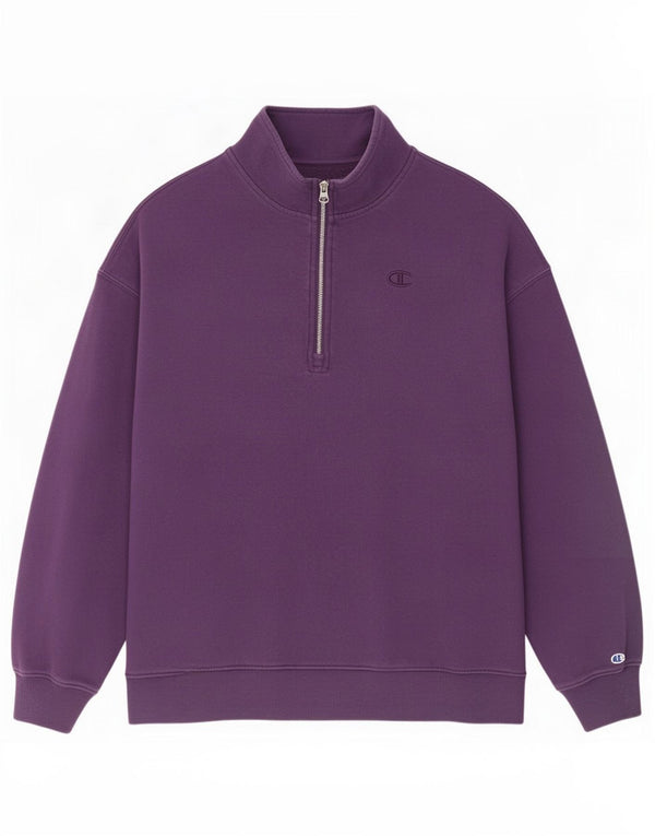 Champion Mens Zip Neck Sweatshirt Jumper Large Purple Cotton