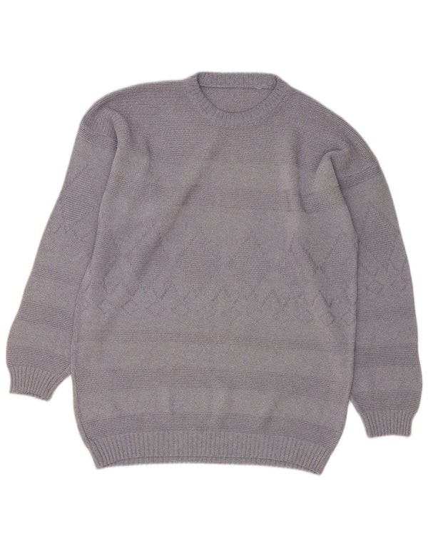Vintage Mens Crew Neck Jumper Sweater Large Grey Argyle/Diamond
