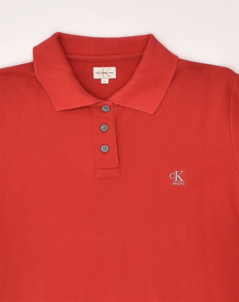 CALVIN KLEIN Womens Long Sleeve Polo Shirt UK 12 Medium Red | Vintage Calvin Klein | Thrift | Second-Hand Calvin Klein | Used Clothing | Messina Hembry 