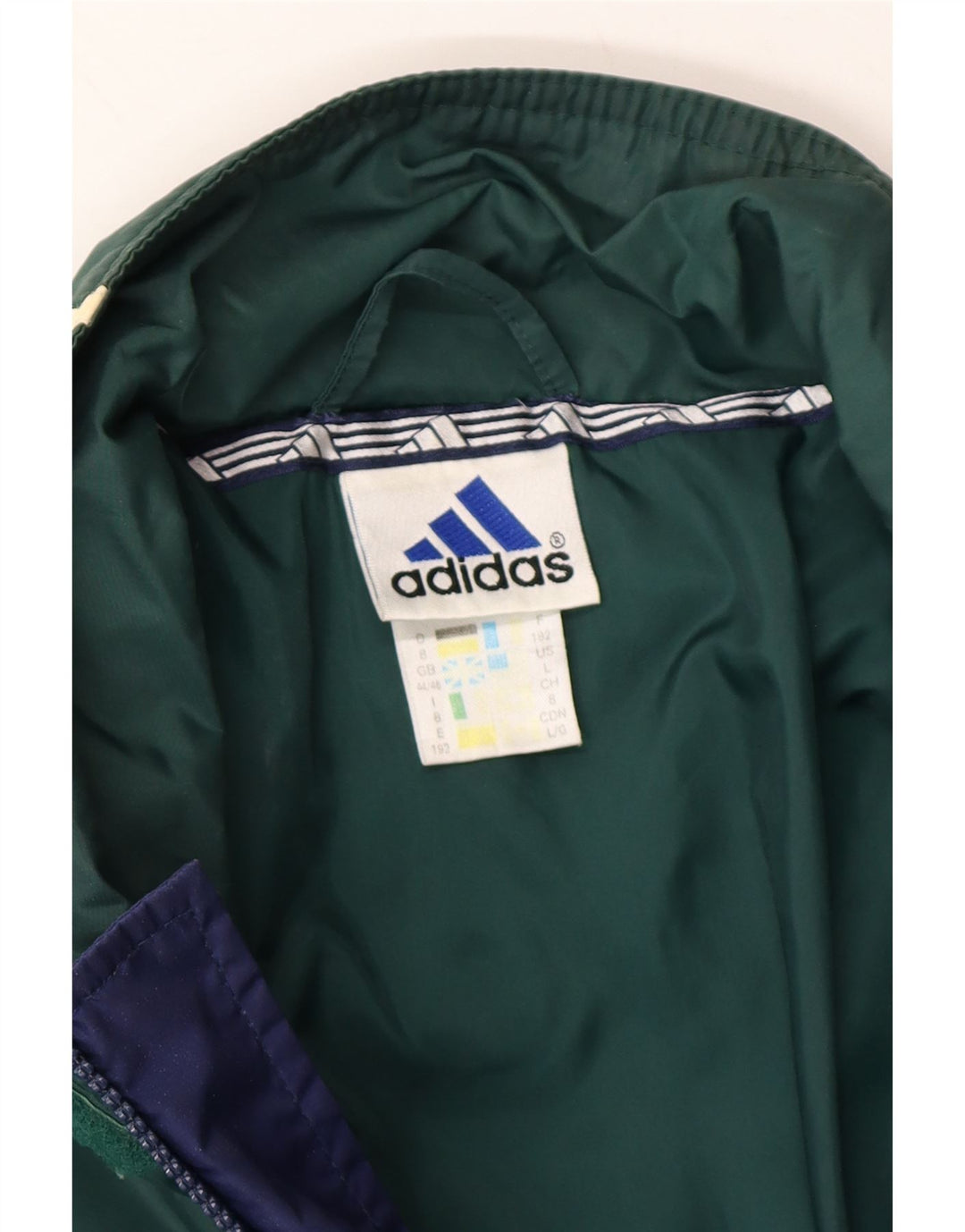 ADIDAS Mens Padded Coat UK 44/46 Large Green Colourblock Polyamide Vintage Adidas and Second-Hand Adidas from Messina Hembry 