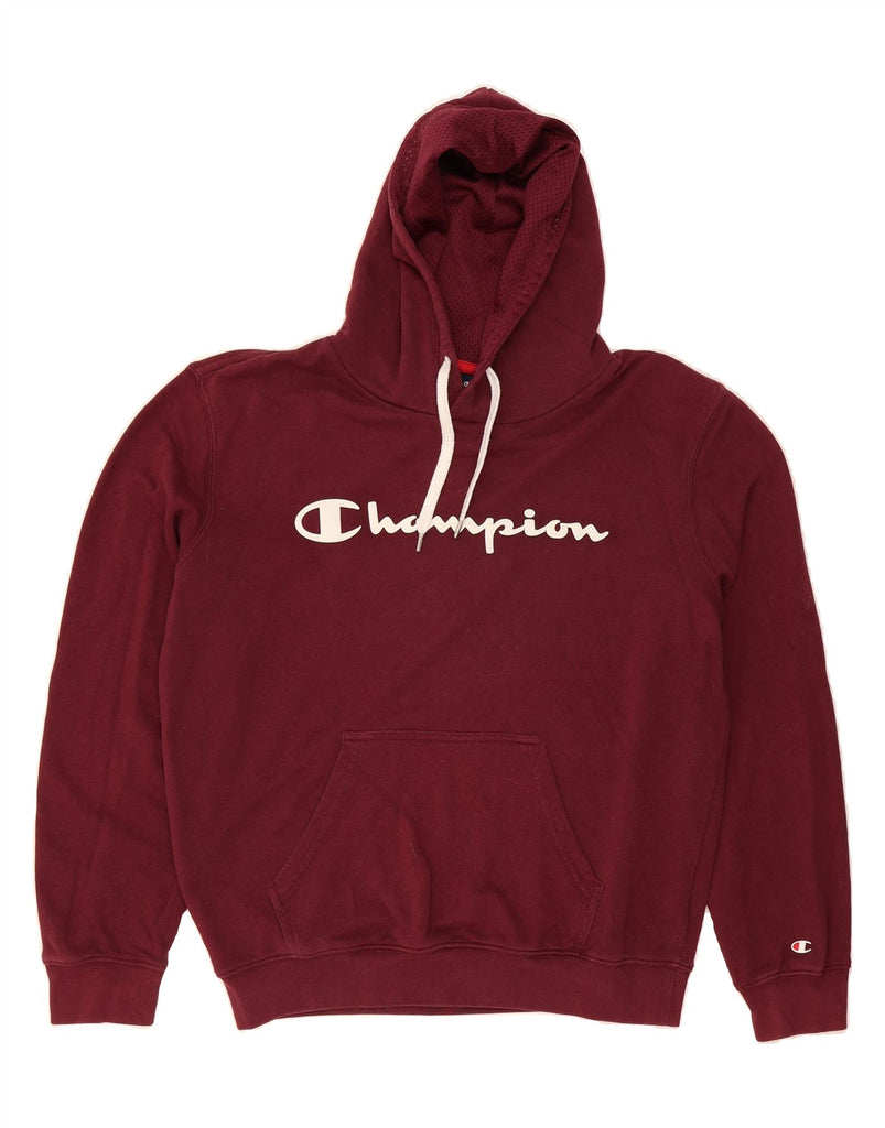 CHAMPION Mens Graphic Hoodie Jumper Medium Maroon Cotton Vintage Champion and Second-Hand Champion from Messina Hembry 