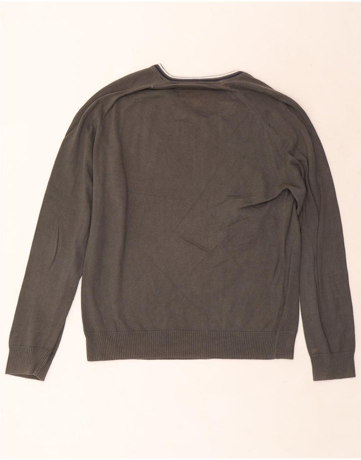 Penguin Mens V-Neck Jumper Sweater XL Grey Striped Cotton