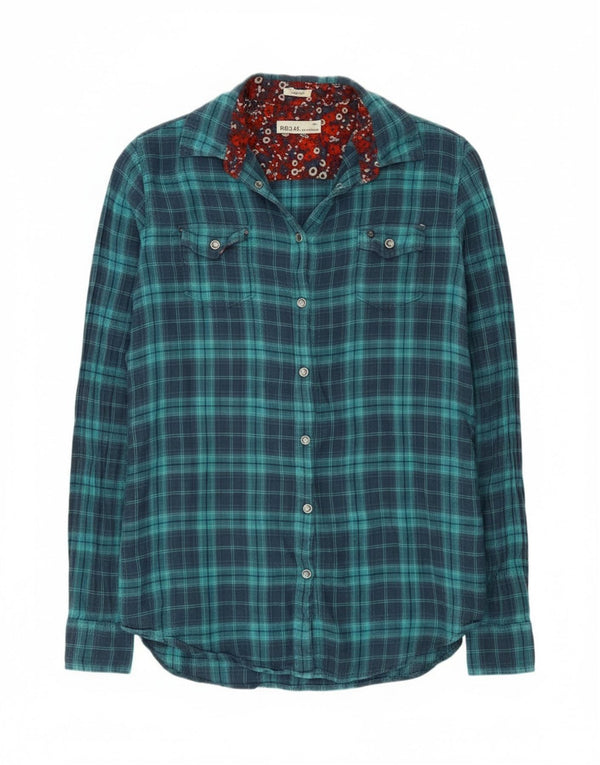 Replay Womens Regular Flannel Shirt UK 10 Small Blue Check Cotton