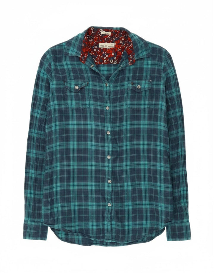 Replay Womens Regular Flannel Shirt UK 10 Small Blue Check Cotton