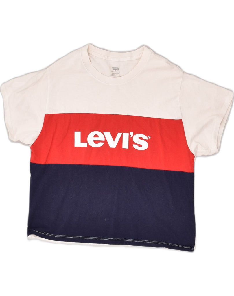 LEVI'S Womens Graphic T-Shirt Top UK 14 Medium White Colourblock Cotton | Vintage Levi's | Thrift | Second-Hand Levi's | Used Clothing | Messina Hembry 