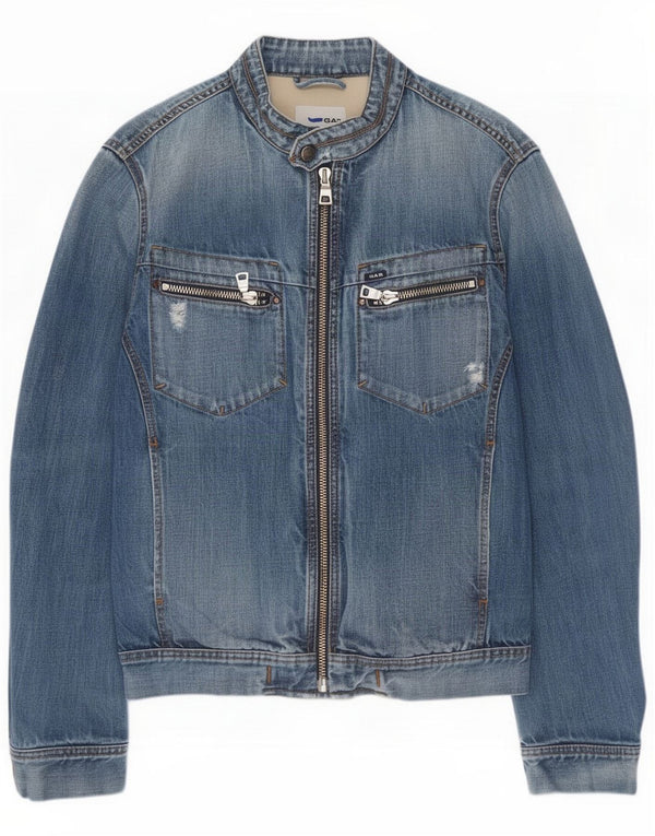 Gas Womens Distressed Denim Jacket UK 16 Large Blue Cotton