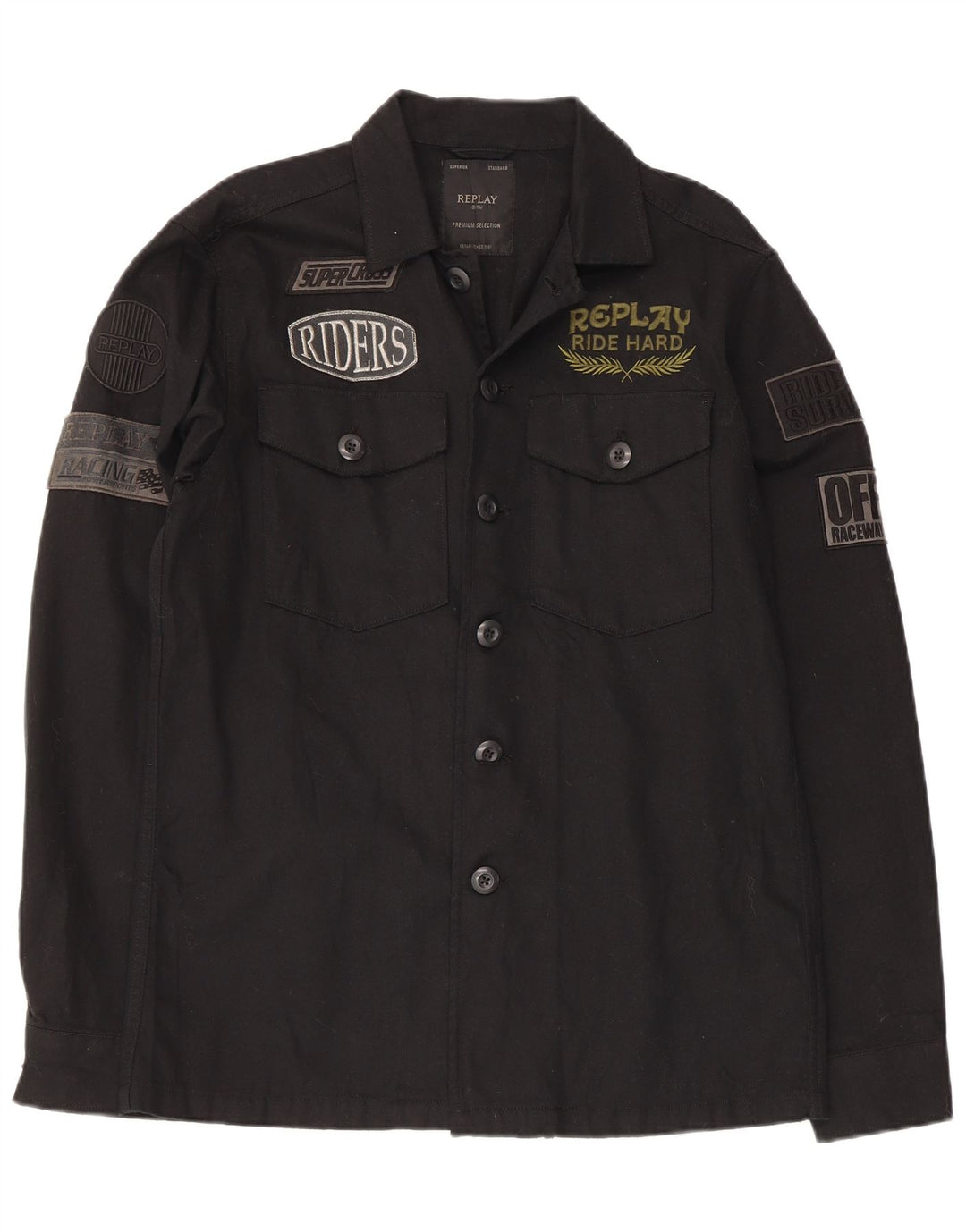 Replay Mens Graphic Shirt Medium Black Cotton