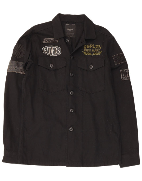 Replay Mens Graphic Shirt Medium Black Cotton