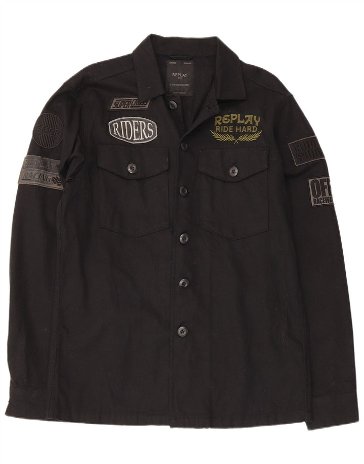 Replay Mens Graphic Shirt Medium Black Cotton