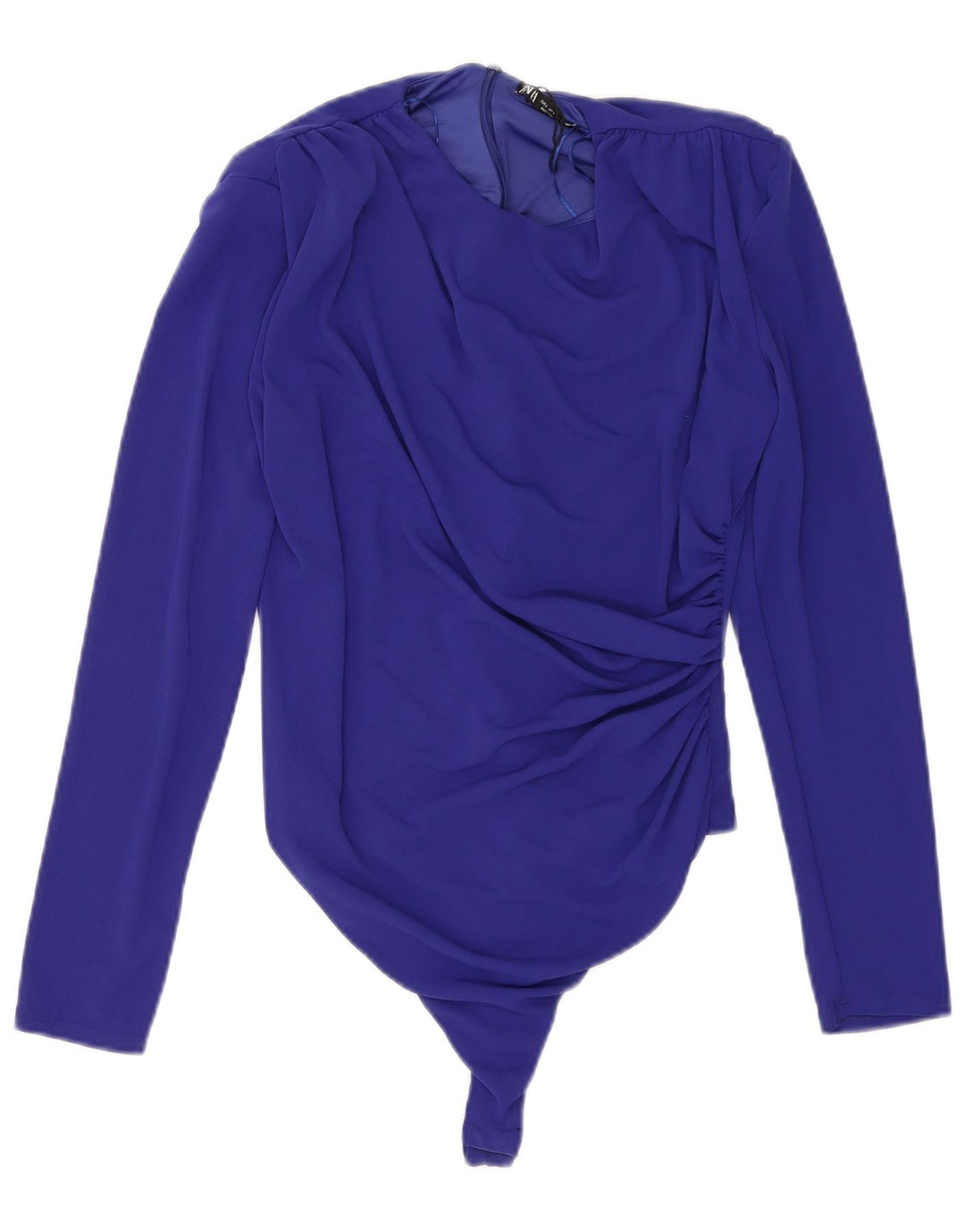 Zara Womens Long Sleeve Bodysuit UK 14 Large Navy Blue Polyester