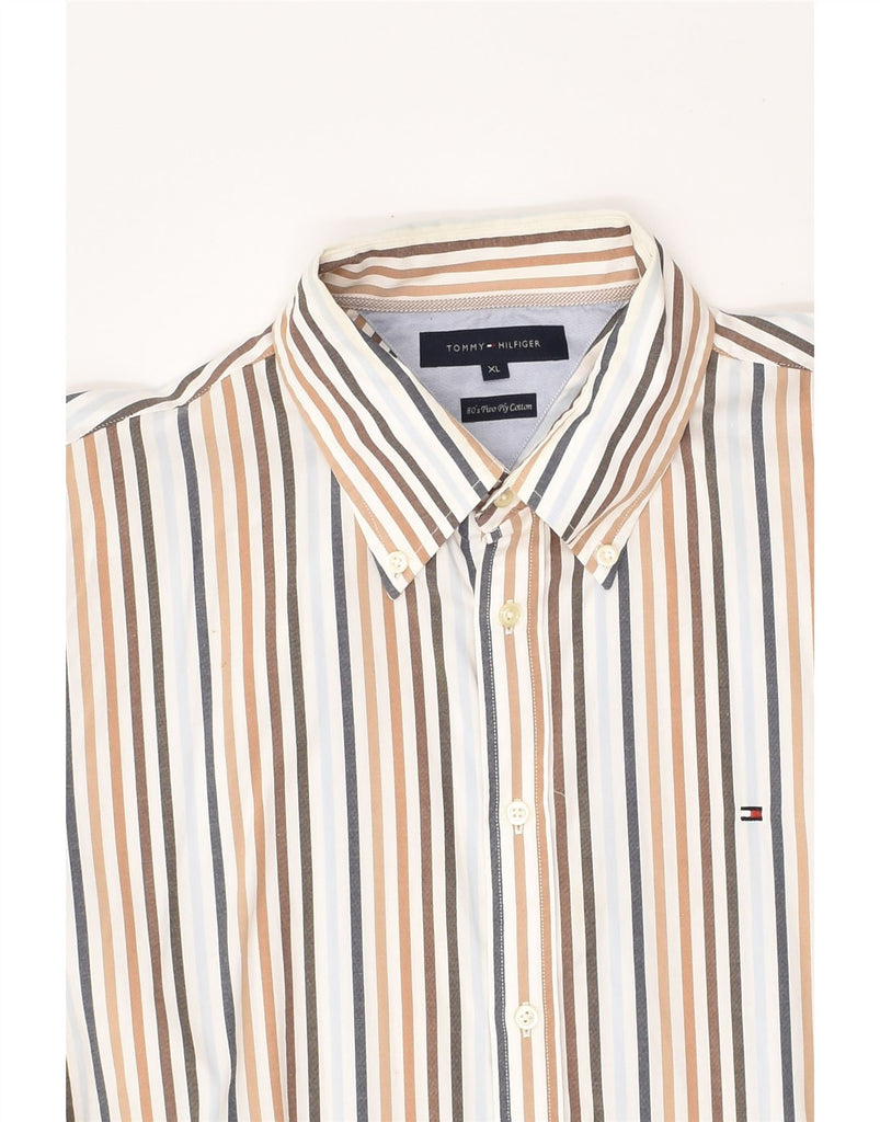 TOMMY HILFIGER Mens Shirt XL Beige Striped Cotton | Vintage Tommy Hilfiger | Thrift | Second-Hand Tommy Hilfiger | Used Clothing | Messina Hembry 