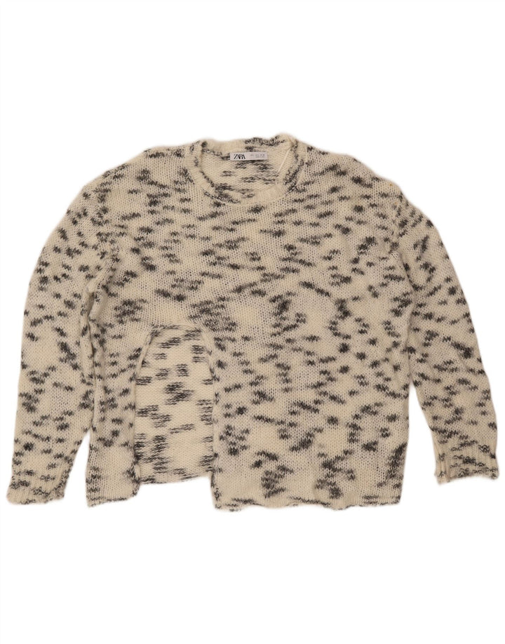 ZARA Womens Crew Neck Jumper Sweater UK 16 Large Off White Flecked