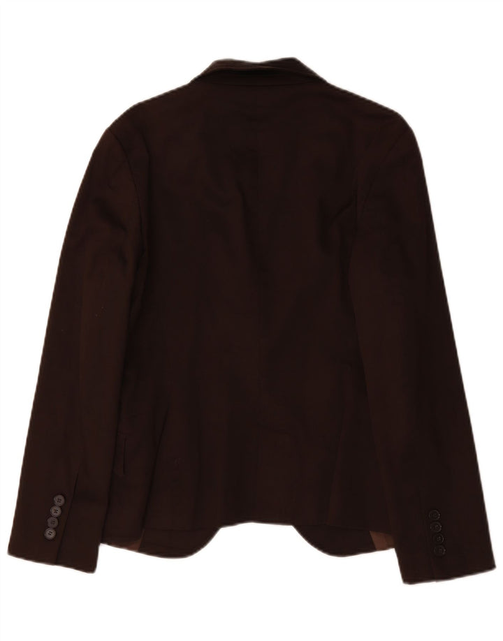 Zara Womens 1 Button Blazer Jacket UK 14 Large Brown Cotton
