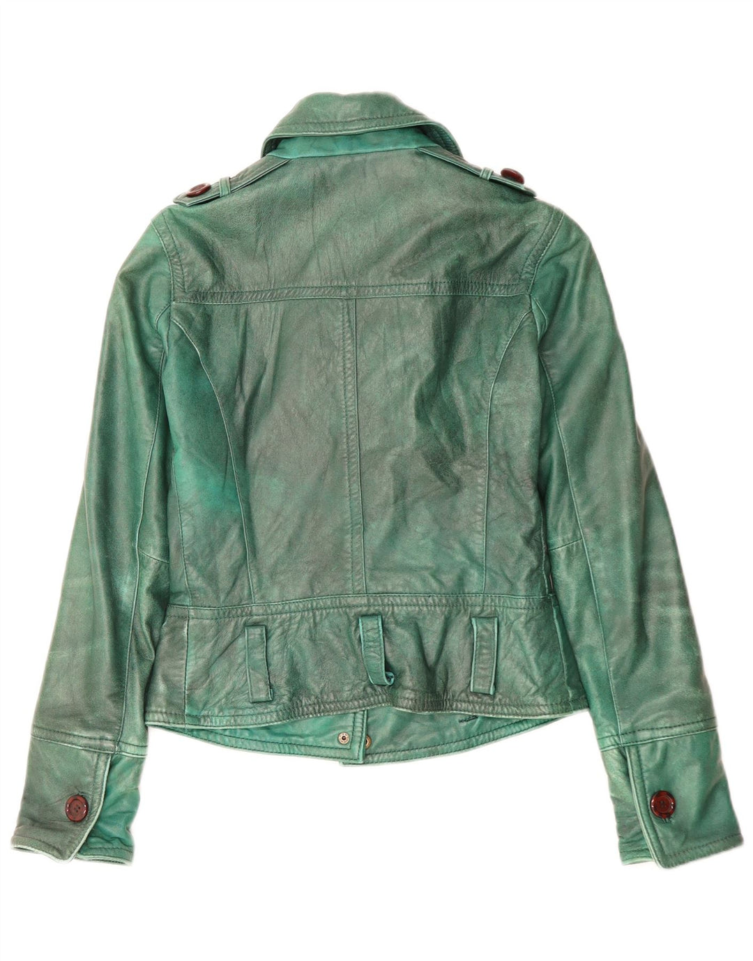 Linea Emme Womens Military Leather Jacket UK 8 Small Green