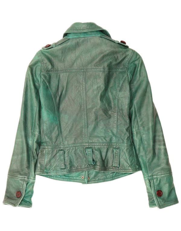 Linea Emme Womens Military Leather Jacket UK 8 Small Green