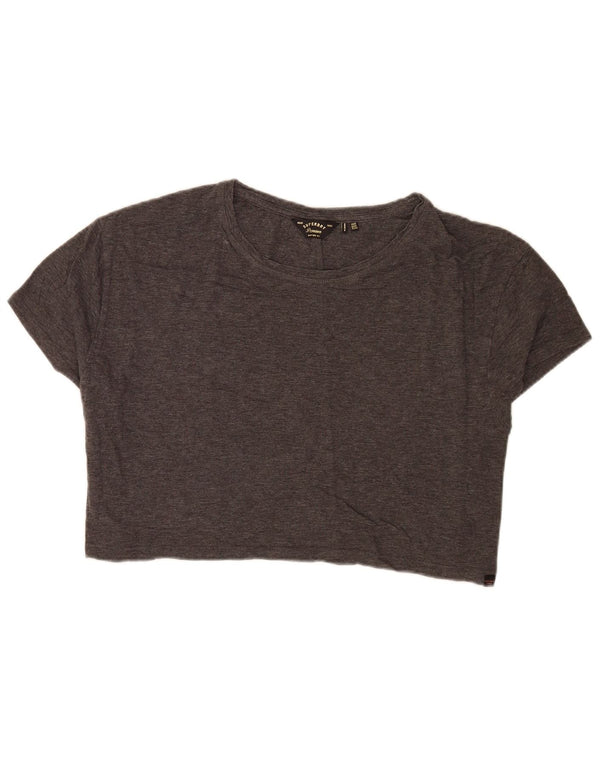 Superdry Womens Crop Relaxed Fit T-Shirt Top UK 16 Large Grey Cotton
