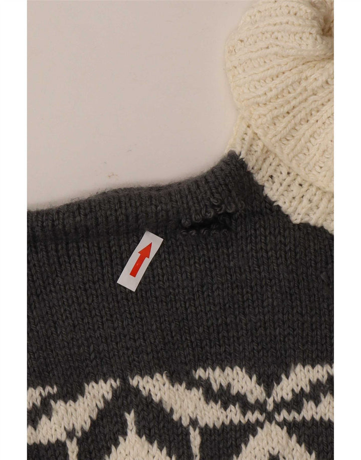 Vintage Mens Roll Neck Jumper Sweater Small Grey Geometric